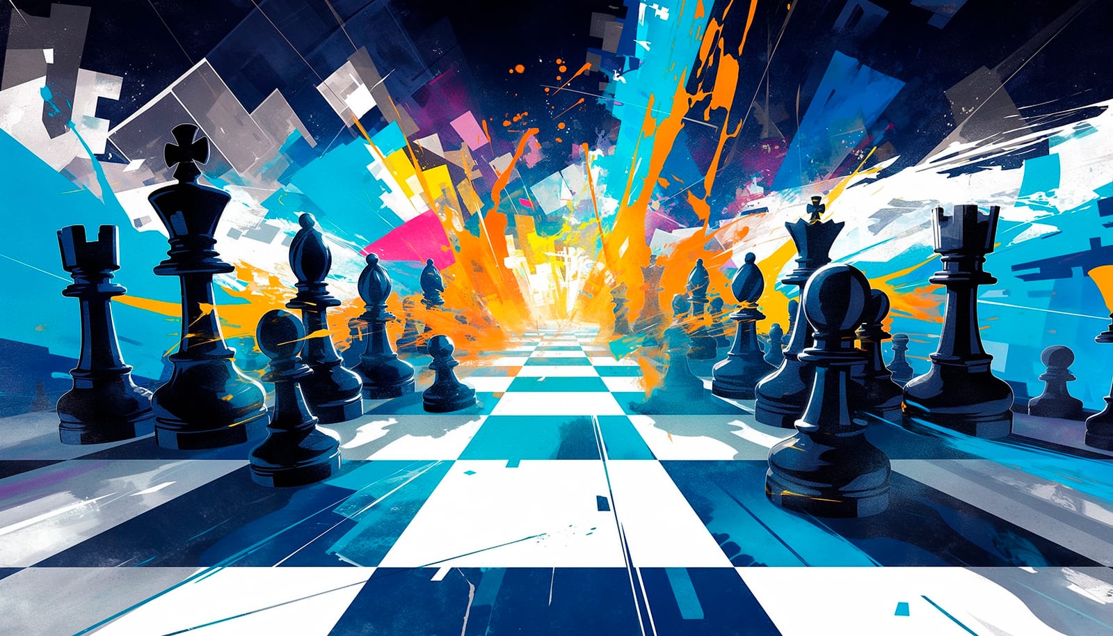 Peças de xadrez em ilustração digital abstrata, estilo gráfico